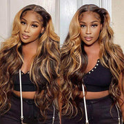4/27 Honey Blonde Highlight Lace Front Wigs Ombre Color Jerry Curly Human Hair Wigs