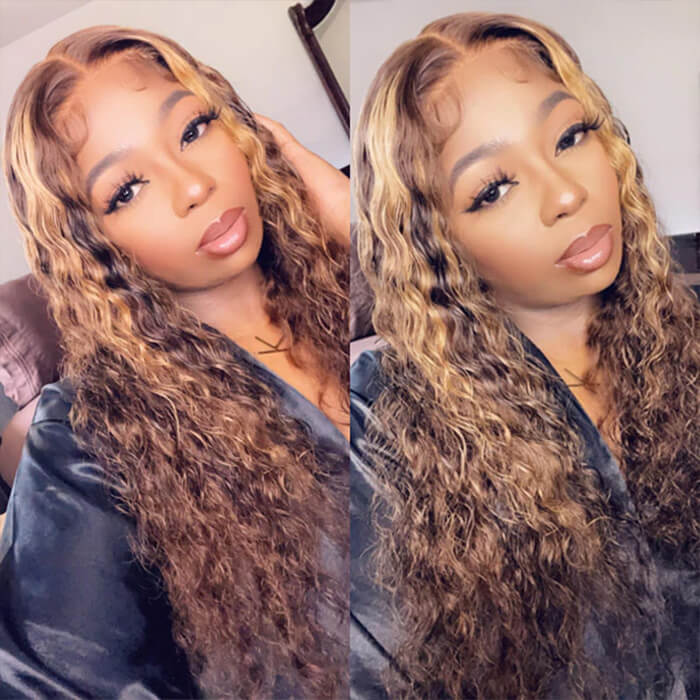 4/27 highlight water wave hd lace wig