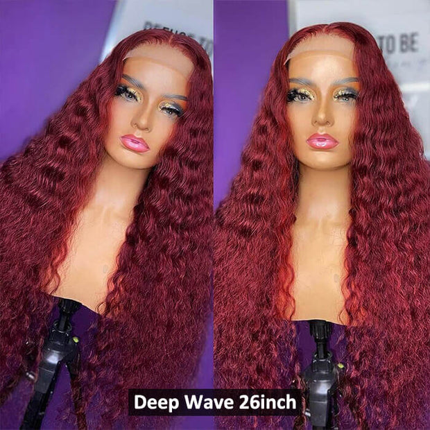 13x6 HD Lace Front Wig Human Hair Wigs 99J Red Burgundy Pre-Plucked Remy Human Hair Deep Part Wigs