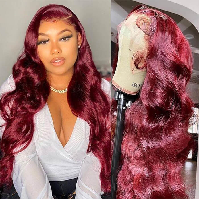 13x6 HD Lace Front Wig 99J Burgundy Colored Human Hair Wigs with Pre Plucked Hairline