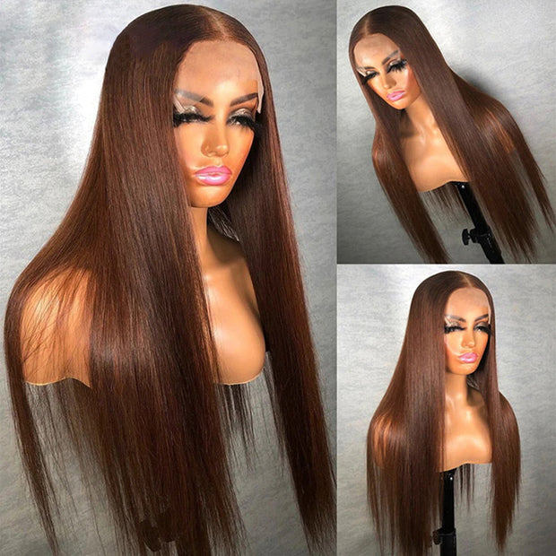#4 Chocolate Brown 13x4 HD Lace Front Wigs Human Hair Wigs For Women Pre Plucked