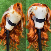 Ginger Wig With Blonde Highlights Colored Lace Front Wigs Body Wave Ombre Human Hair Wigs