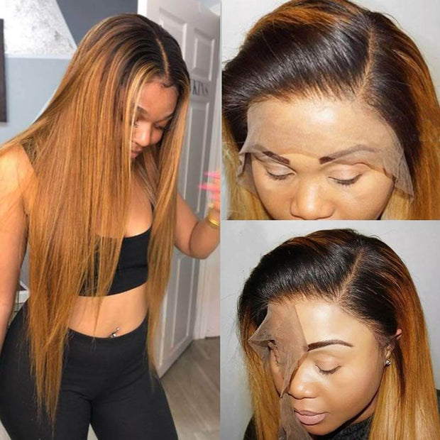 Ombre Color Human Hair Wigs Straight & Body Wave 13x4 HD Lace Front Wigs 150% Density