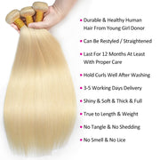 Color #613 Brazilian Straight Virgin Hair 3 Bundles 100% Unprocessed Human Hair Weave