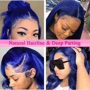 Blue Color 13x4 HD Lace Front Wigs Pre-Plucked Brazilian Remy Straight Human Hair Wigs for Women