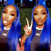 Blue Color 13x4 HD Lace Front Wigs Pre-Plucked Brazilian Remy Straight Human Hair Wigs for Women