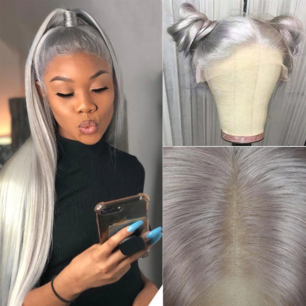 Grey Human Hair Wig 13x4 HD Lace Frontal Wig Colored Human Hair Wigs For Women