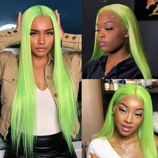 13X4 HD Lace Wigs Long Straight Hair Green Color Wigs for Fashion Women  with Natural Hairline