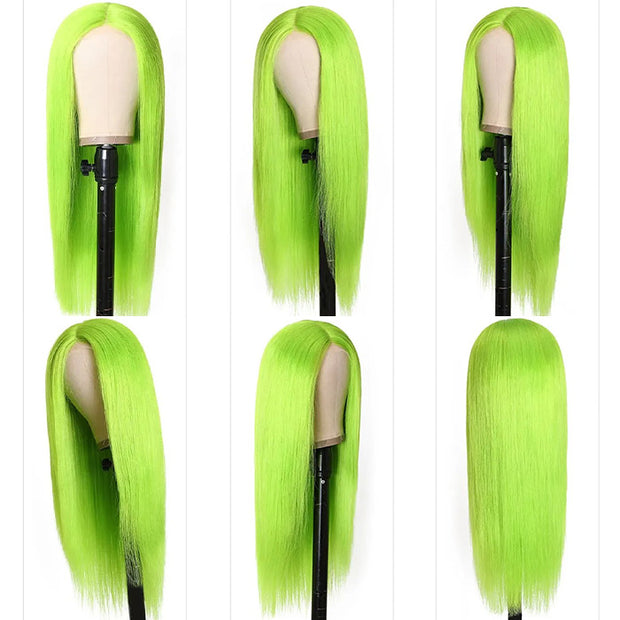 13X4 HD Lace Wigs Long Straight Hair Green Color Wigs for Fashion Women  with Natural Hairline