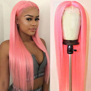 13x4 HD Lace Frontal  Human Hair Wigs Straight Pink Color Wig For Women Pre Plucked Bleached Knots