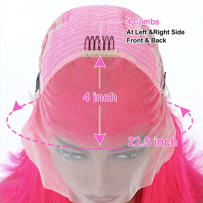 ❤️  PINK FULL LACE WIG Pink Human Hair Wig | 13x4 HD Lace Frontal Straight Pink  main image 3