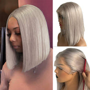 Grey 13x4 Lace Front Human Hair Wigs  Straight Colored Sliver Bob Lace Wigs For Black Women Pre Plucked 150%