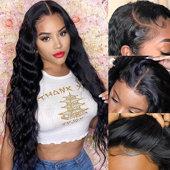 Loose Deep Wave 4x4 HD Lace Closure Crimped Wig Pre Plucked Human Hair