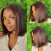 #4 Chocolate Brown Short Straight Bob 4x4/5x5 Lace Closure Wig Human Virgin Hair 150% Density