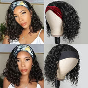 Water Wave Hair Headband Bob Wig 220% Density Glueless Human Hair Half Wig
