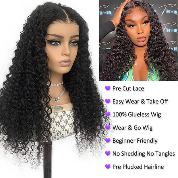 Curly Hair 4x4 5x5 Pre Cut HD Lace Closure Human Hair Wigs Wear & Go Glueless Wigs