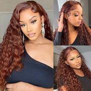 #33 Auburn Color Water Wave 13x4 5*5 Lace Front Human Hair Wigs For Women High Quality Wigs