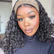 Water Wave Hair Headband Bob Wig 220% Density Glueless Human Hair Half Wig