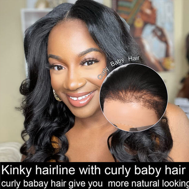 Natural 4C Edges Curly Baby Hair 13X4 HD Lace Front Human Hair Wigs Body Wave Wigs