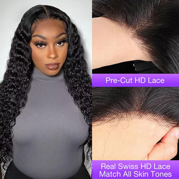 Deep Wave 4x4/5x5 Pre Cut HD Lace Closure Wig Human Hair Wear & Go Glueless Wigs-Air Wig