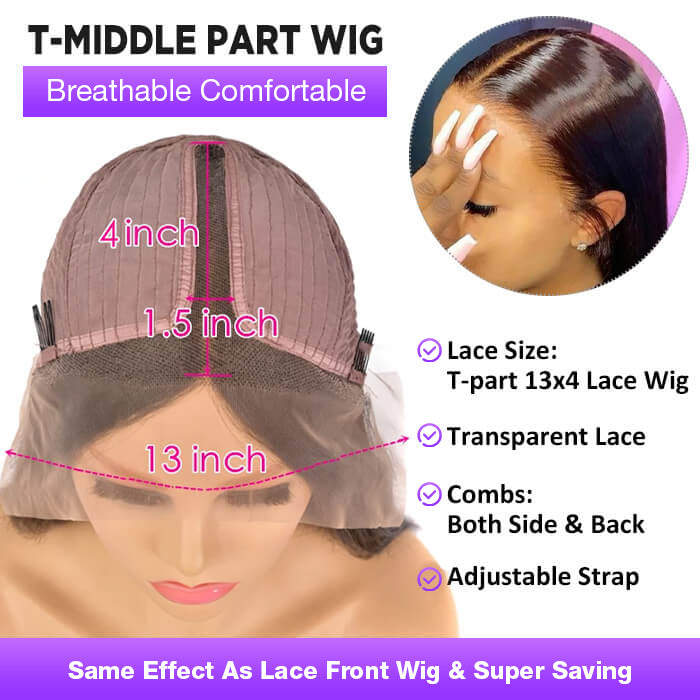 13x4 T Part HD Lace Frontal Human Hair Wigs For Women Pre Plucked Glueless Wig