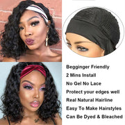Water Wave Hair Headband Bob Wig 220% Density Glueless Human Hair Half Wig
