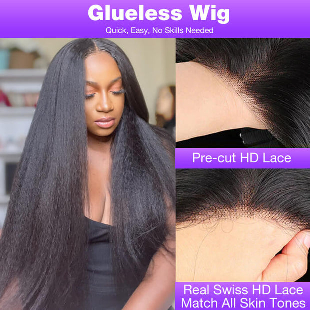 Kinky Straight 4x4/5x5 Pre Cut HD Lace Closure Human Hair Wig Ready & Go Glueless Wigs