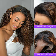 Ombre Brown Curly 4C Edges Hairline Wig Deep Wave 13x4 HD Lace Front Wig Gorgeous Mix Color P1B/30