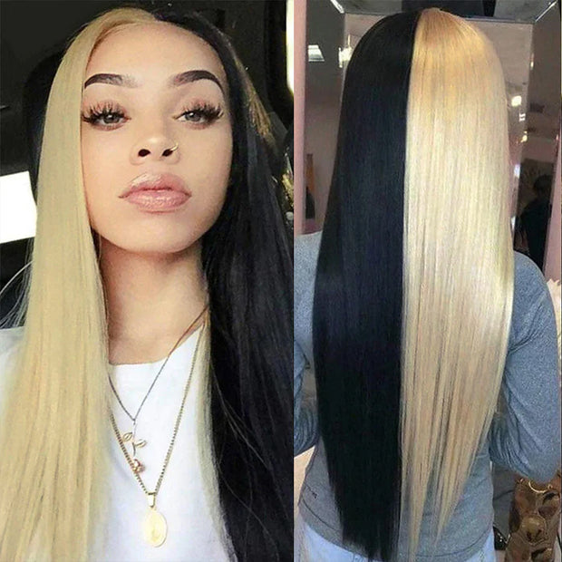 Half Black Half 613 Blonde Wigs 13*4 4*4 HD Lace Front Human Hair Wigs