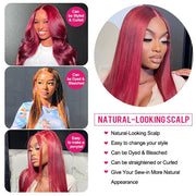 99J Burgundy Straight 13x4/13x6/5x5 Lace Front Human Hair Wig for Women Brazilian Remy Hair Glueless HD Lace Wigs