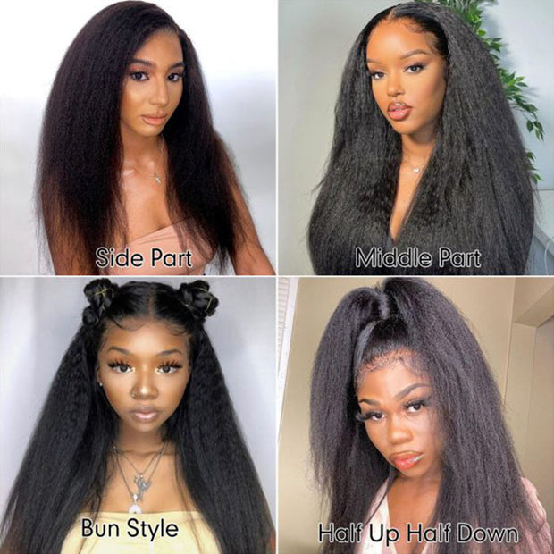 Kinky Straight 360 Lace Frontal Wigs Pre Plucked HD Lace Human Hair Wigs