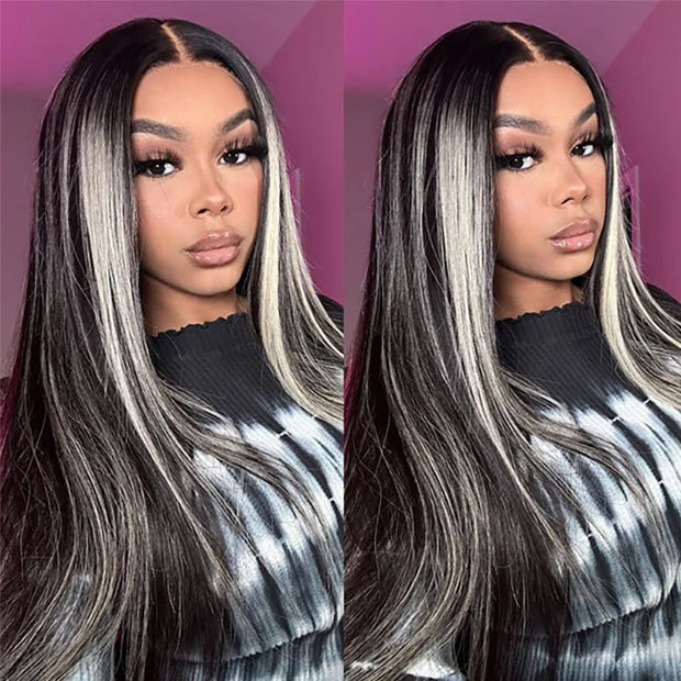 Blonde Highlights HD Lace Frontal Wigs 13x4/13x6 Glueless Straight Wigs Black Wig with #613 Blonde Highlight
