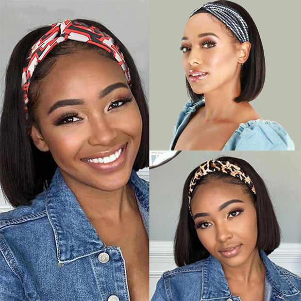 Straight Hair Headband Bob Wig Human Hair Half Wig 10-14 Inch – Hermosa ...