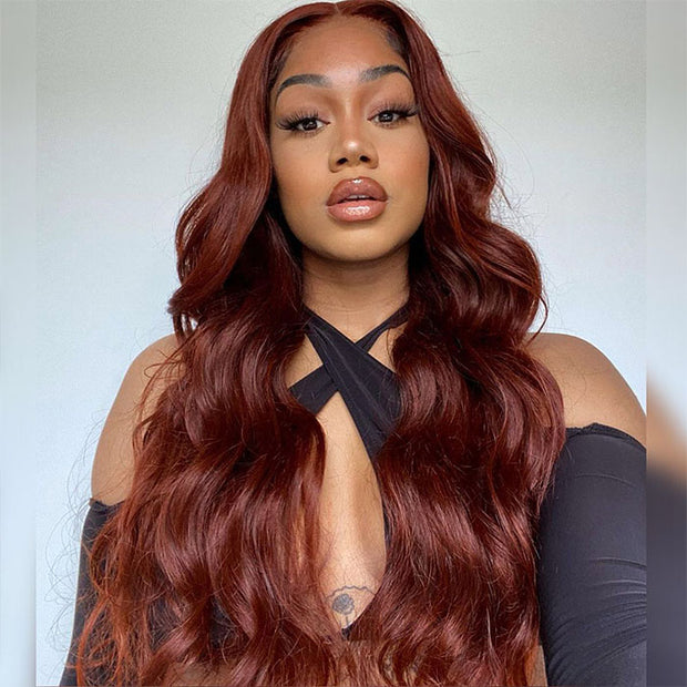 Reddish Brown 5x5/13x4 HD Lace Wig #33 Auburn Colored Deep Wave Lace Front Human Hair Wigs For Women