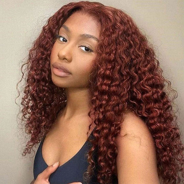 33 Auburn Color Deep Wave 13x4 4x4 HD Lace Front Human Hair Wigs
