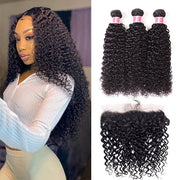 Malaysian Curly Hair Virgin Hair Weave 3 Bundles With 13x4 Lace Frontal Ear To Ear