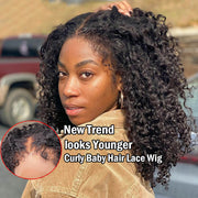4C Edges Hairline Wig Transparent 13x4 HD Lace Pre-Plucked Curly Human Hair Wig with Curly Baby Hair