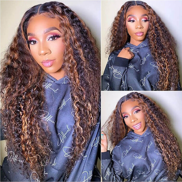 1B/30 Ombre Balayage Highlight Curly Human Hair Wigs Glueless 13x4/13x6 HD Lace Frontal Wigs Pre Plucked