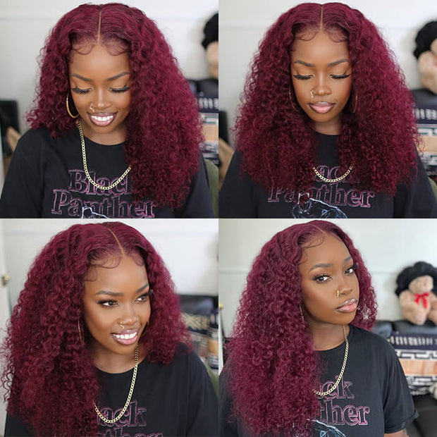 99J Burgundy Color 13x4 HD Lace Front Wigs Pre Plucked Long Curly Virgin Human Hair Wigs