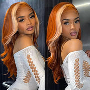 Ginger Wig With Blonde Highlights Colored Lace Front Wigs Body Wave Ombre Human Hair Wigs