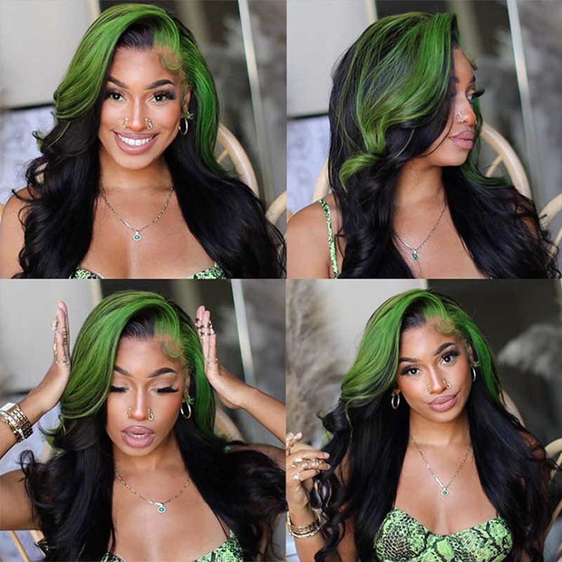 Blonde/Red/Green Skunk Stripe Hair Highlights Body Wave Human Hair 13*4 HD Lace Wigs