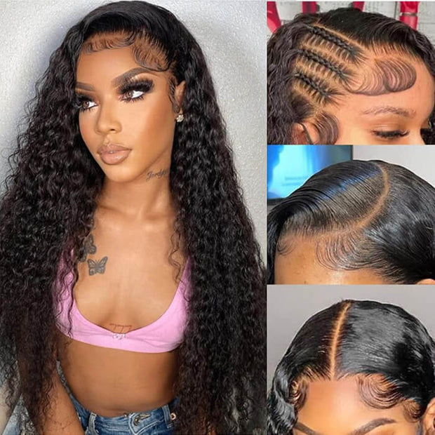 Glueless 13x6 Full Lace Front Wig Curly Hair Invisible HD Lace Human Hair Wigs with Pre Bleached Knots Plucked Hairline