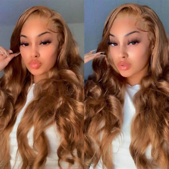 #30 Light Auburn Brown Wigs Straight & Body Wave Colored Human Hair Wigs 13*4 HD Lace Wigs