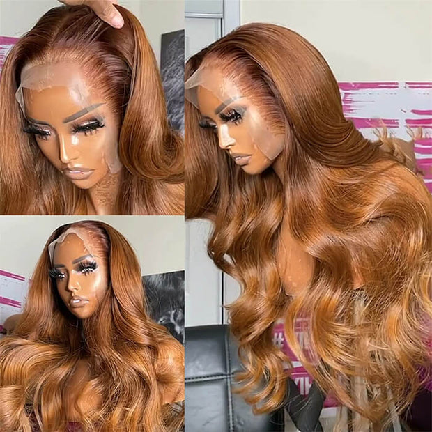 #30 Light Auburn Brown Wigs Straight & Body Wave Colored Human Hair Wigs 13*4 HD Lace Wigs