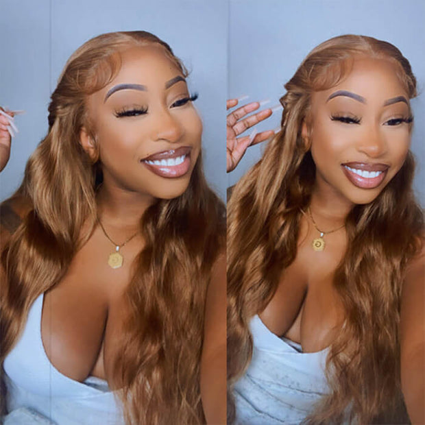 #30 Light Auburn Brown Wigs Straight & Body Wave Colored Human Hair Wigs 13*4 HD Lace Wigs