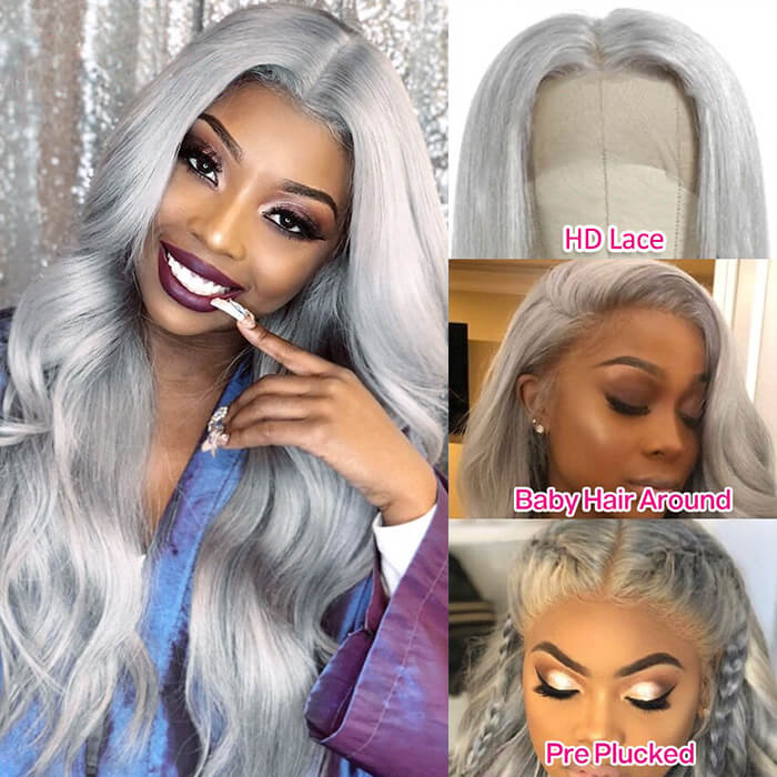 Colored Human Hair Lace Front Wigs Body Wave Gray Hair Wigs 13x6 13x4 5x5 4x4 HD Lace Wigs