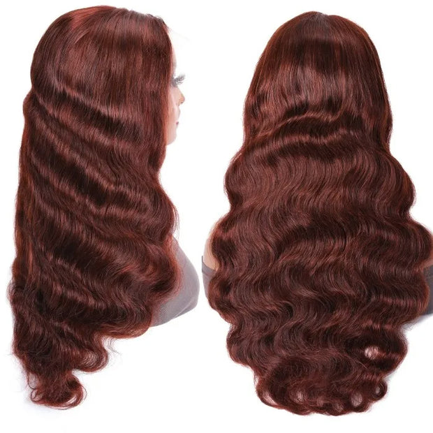 Reddish Brown 13x4 HD Lace Human Hair Wig #33B Auburn Colored Body Wave Wigs