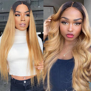 Ombre Color Human Hair Wigs Straight & Body Wave 13x4 HD Lace Front Wigs 150% Density