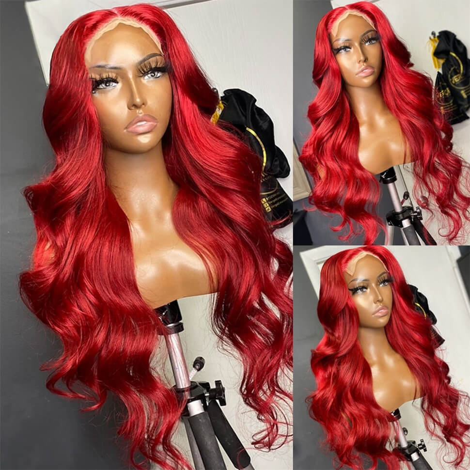 Red Color Lace Front Wigs Body Wave Skin Melt HD Lace Human Hair Wigs