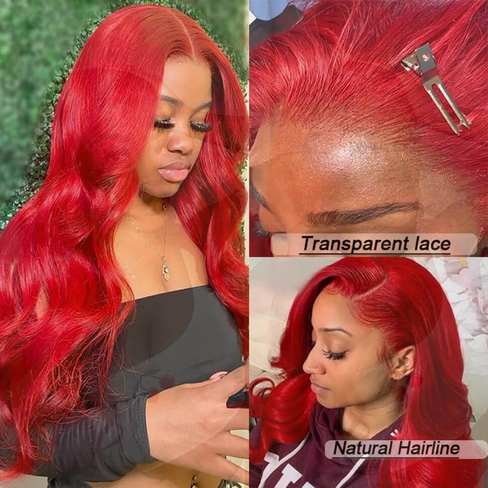 Red Color Lace Front Wigs Body Wave Skin Melt HD Lace Human 